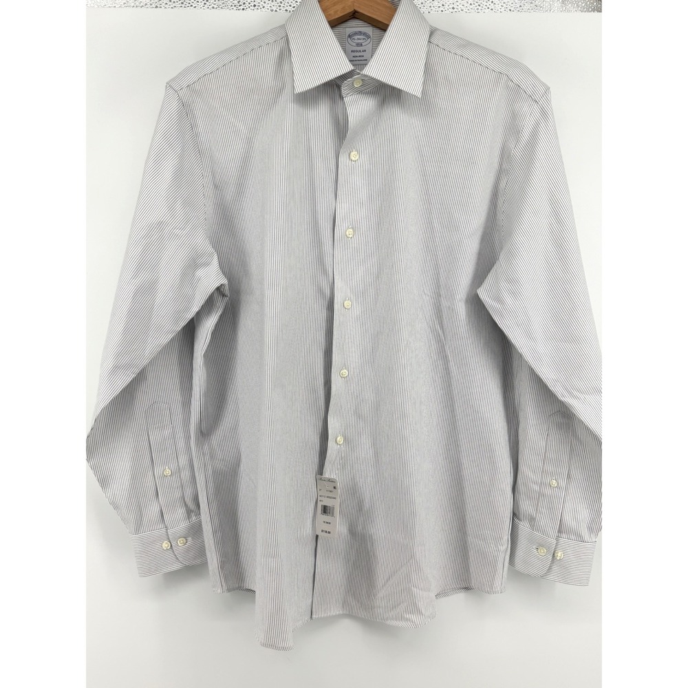 Brooks Brothers 1818 Men's 15 34/35 Regular Fit Non-Iron Striped Dress Shirt NWT